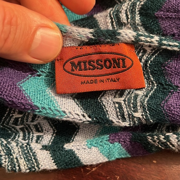Missoni Wool Blend Classic Zig Zag Scarf in Teal & Purple, OSFM - Picture 6 of 11